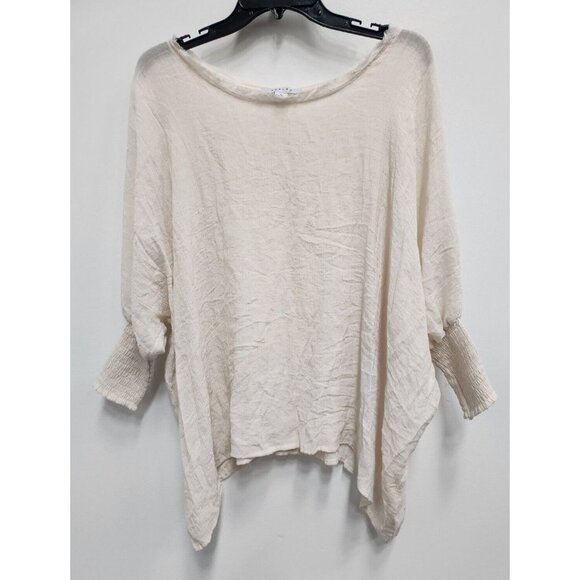 Favlux Fashion Womens Cream Gauzy Top Small Smocked Cuff Lagenlook Oversized - Picture 1 of 10